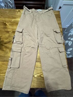 Woman’s Tan Jean Cargo Wide Leg Pants - Classic Utility Style